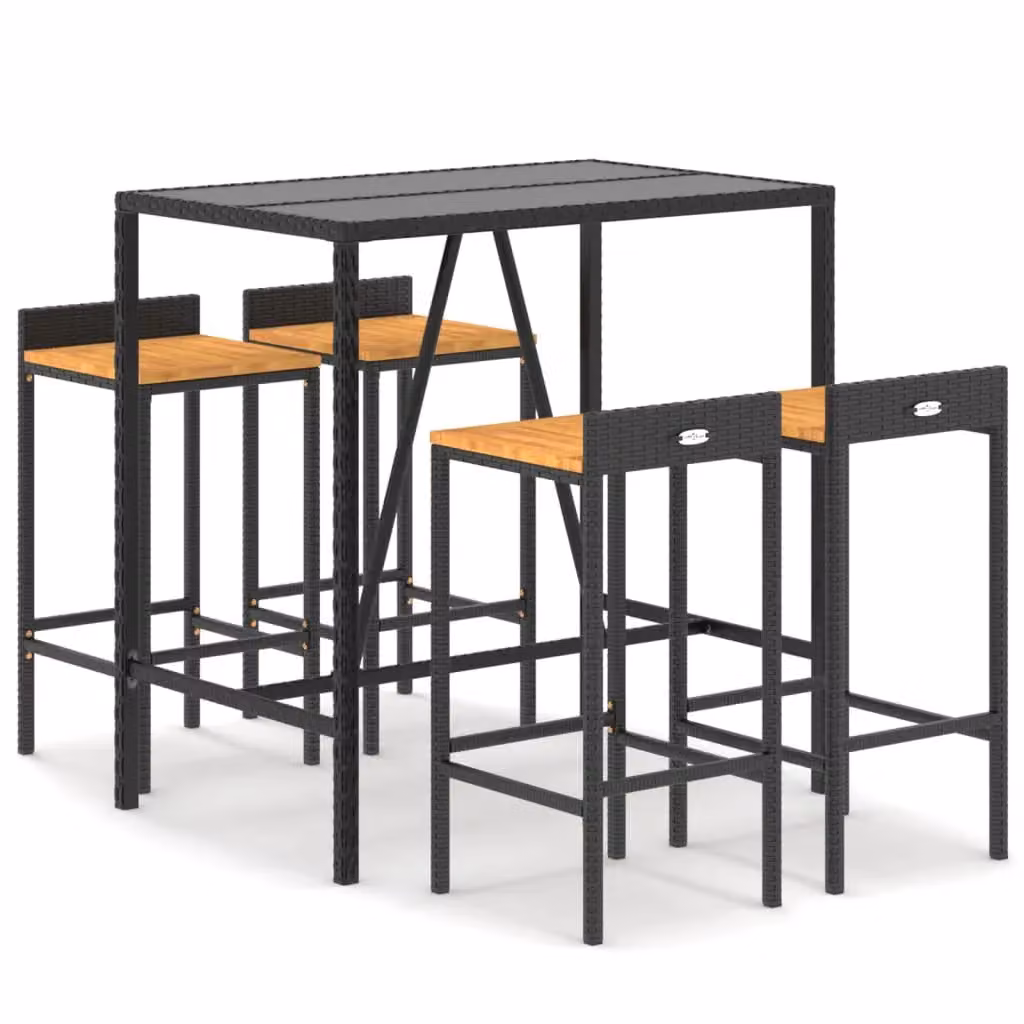 Berkfield Home 5 Piece Garden Bar Set in Black Poly Rattan and Solid Wood Acacia – 2