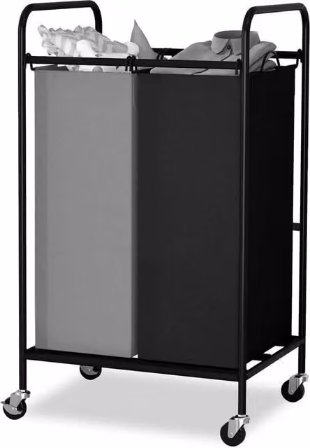 Nordara 2 Section 80L Laundry Sorter Cart with Removable Fabric Bags in Black
