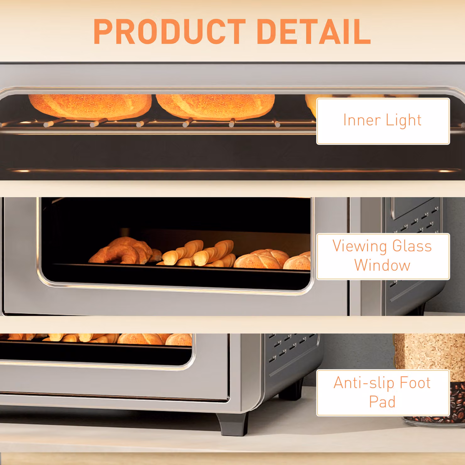 HOMCOM 24L Air Fryer Oven in Silver, 1600W with Grill, Roast and Bake Functions, Adjustable Temperature and Timer – 8