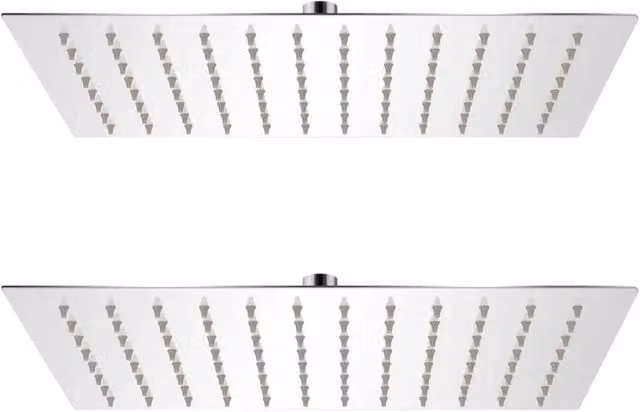 EONLION 2 Piece Rectangular Overhead Rain Shower Head Set in Silver Chrome with Anti-Limescale Feature