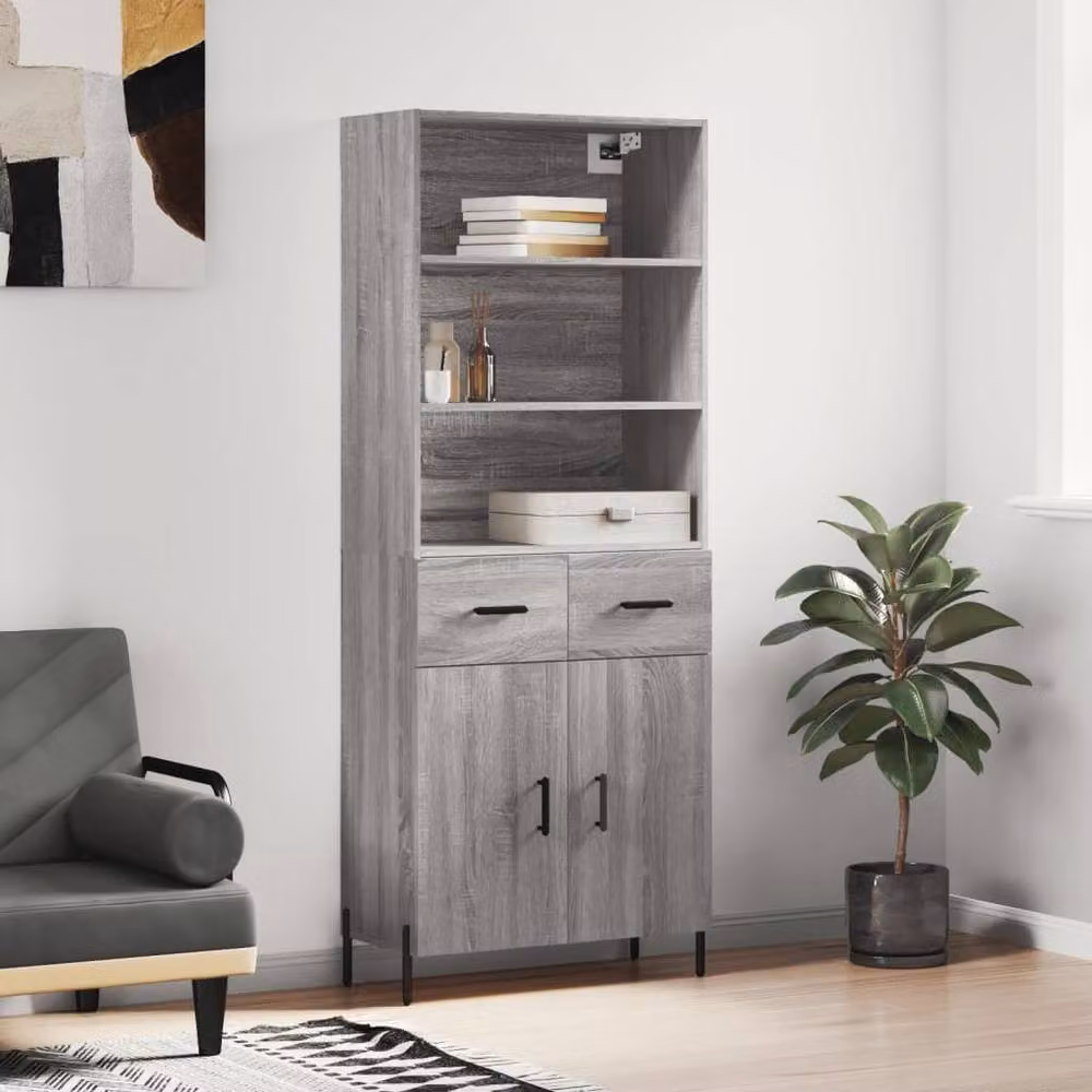 Berkfield Home Grey Sonoma Highboard with Hinged Doors and Internal Shelves, W/D/H: 69.5 x 34 x 180 cm – 2