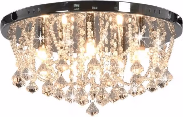 Berkfield Home Round Ceiling Lamp with Silver Chrome Finish and Transparent Crystal Beads, 4 x G9 Bulbs