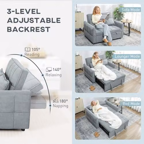 HOMCOM 2 Seater Click Clack Sofa Bed in Grey Velvet Fabric with Sleeping Function and Scatter Cushions – 4