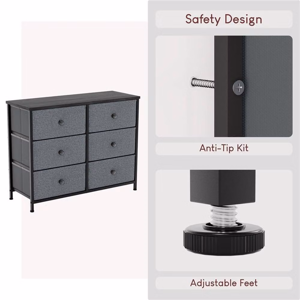 Kelvenix Modern 6 Drawer Metal Chest of Drawers in Grey and Black – 3