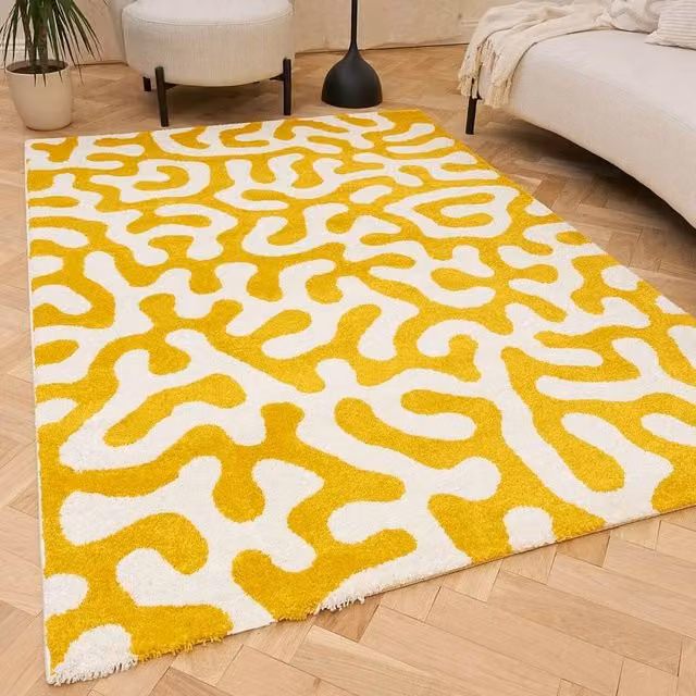THE RUGS Joli Abstract Pattern Soft and Dense Pile Rug in Yellow, W: 290 cm, D: 200 cm