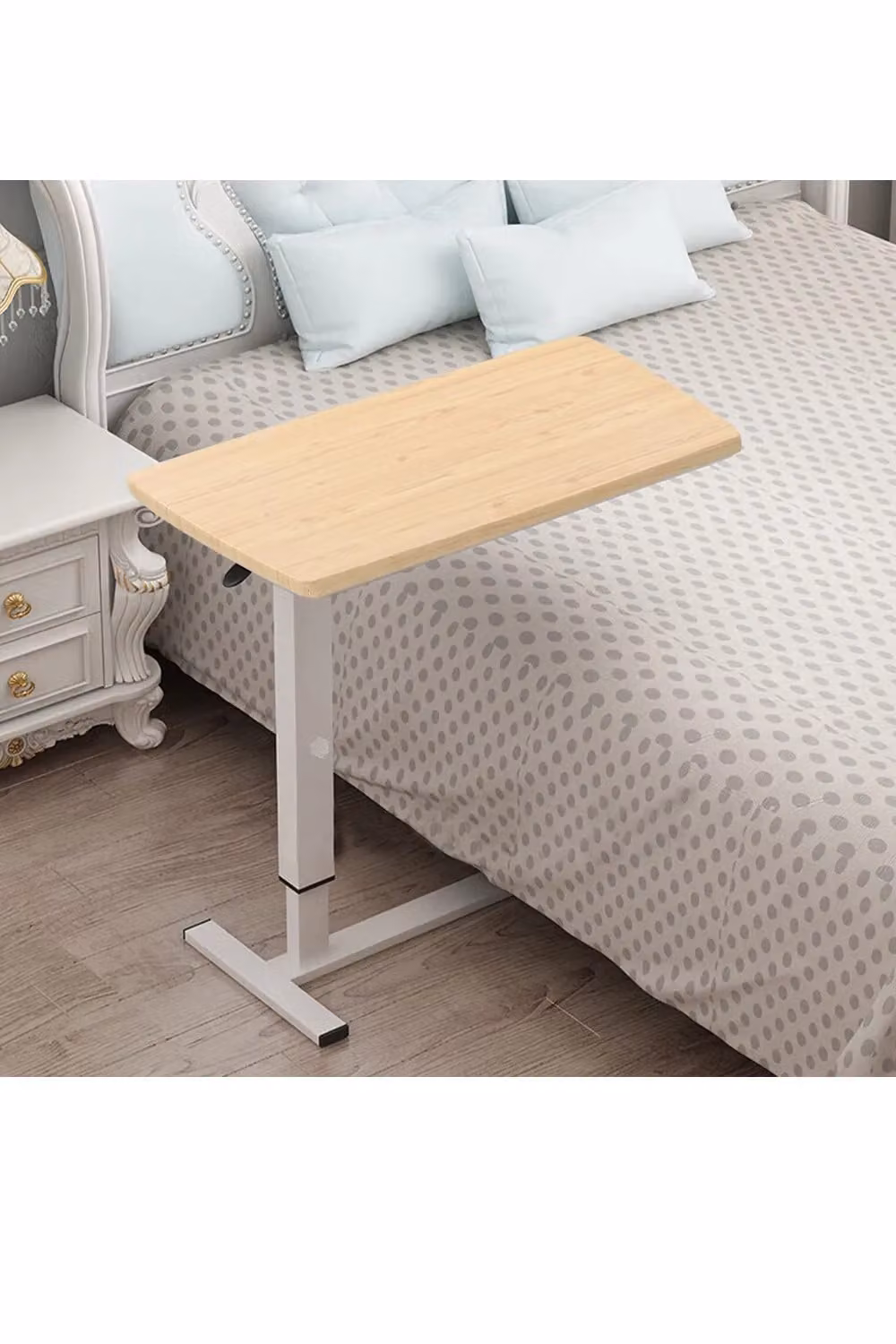 Living and Home Height Adjustable Mobile Overbed Laptop Desk with Storage Shelf in White – 2