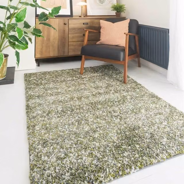 The Rug House Super Soft Mottled Shaggy Area Rug in Green, W: 170 cm, D: 120 cm