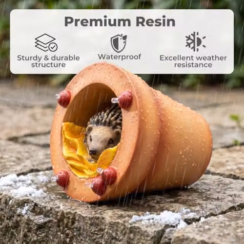 Emitto Hedgehog Solar LED Garden Ornament, Brown Resin Statue – 4
