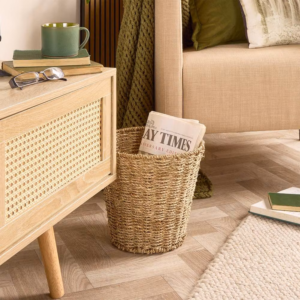 GATARN Set of 2 Handwoven Round Seagrass Wicker Waste Bins in Brown – 3