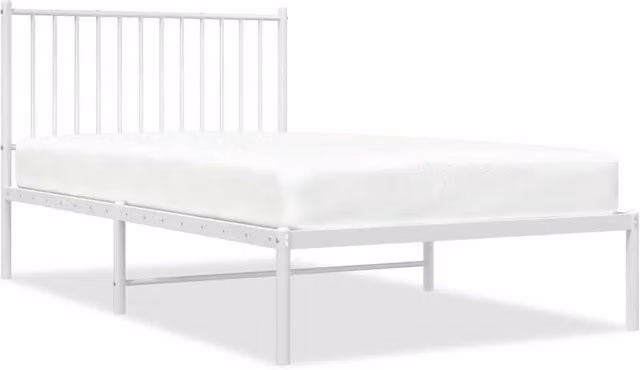 Berkfield Home Metal Bed Frame with Headboard in White, W/D/H: 100 x 190 cm – 1