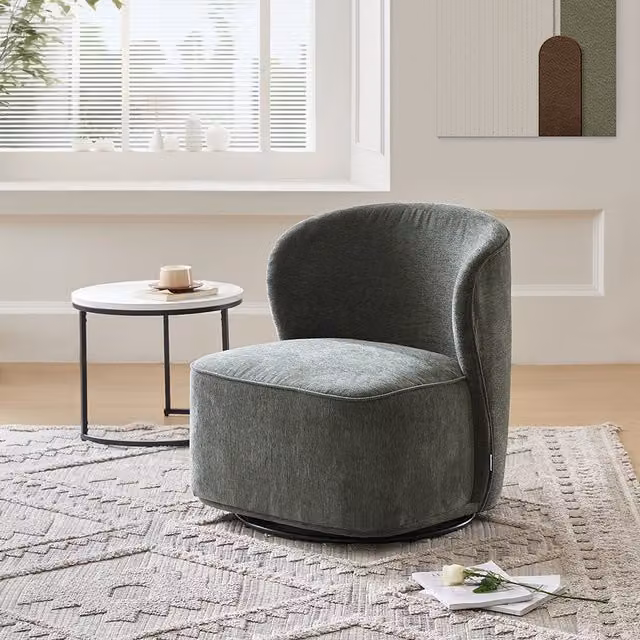 Komore Green Upholstered Sherpa Swivel Tub Chair
