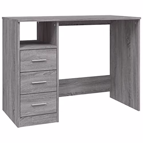 vidaXL Grey Writing Desk with Single Pedestal and Drawers, W/D/H: 102 x 50 x 76 cm – 1