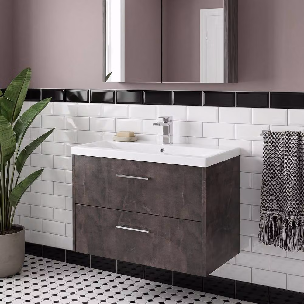 Balterley Winshill Contemporary 2 Drawer Wall Hung Vanity Basin Unit, Grey, Width: 80 cm – 2