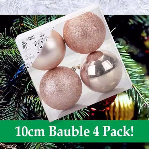 VFM e-Store Gold Round Christmas Baubles, 4 Pack – 6