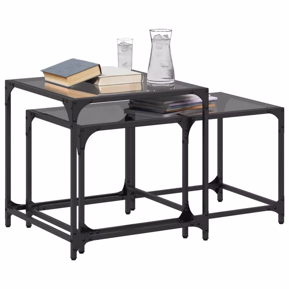 Berkfield Home Nesting Coffee Tables, Set of 2, Black Glass and Steel – 3