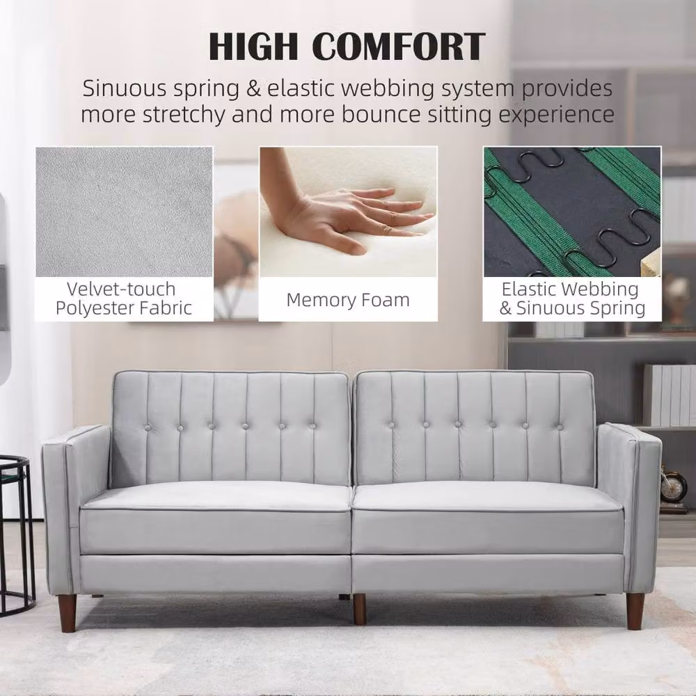 Wyld Haus Sasari Three Seater Convertible Futon Sofa Bed in Grey Velvet – 5