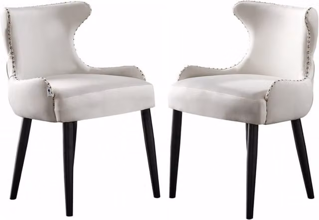 Life Interiors Set of 2 Oxford LUX Velvet Dining Chairs in Beige and White with Wood Legs