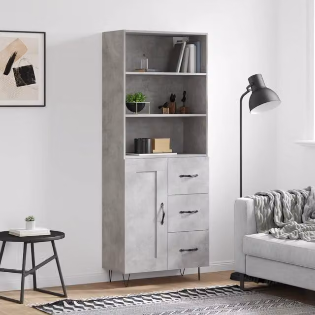 Berkfield Home Highboard in Concrete Grey, H 180 x W 69.5 x D 34 cm – 1
