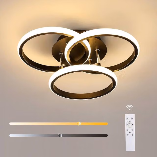 Goeco 42W Dimmable LED Ceiling Light with 3 Rings in Black – 1
