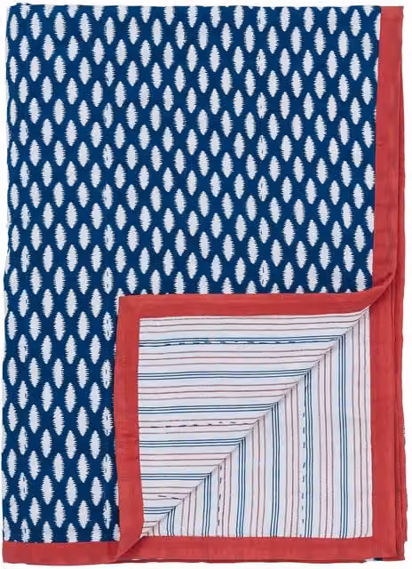 Land & Shore Inis Blue Quilted Geometric Cotton Decorative Throw