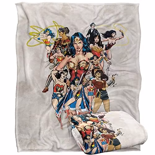LOGOVISION Wonder Woman 75th Collage Silky Touch Super Soft Fleece Throw Blanket, Multicolour and White, W/D/H: 152 x 127 cm – 1