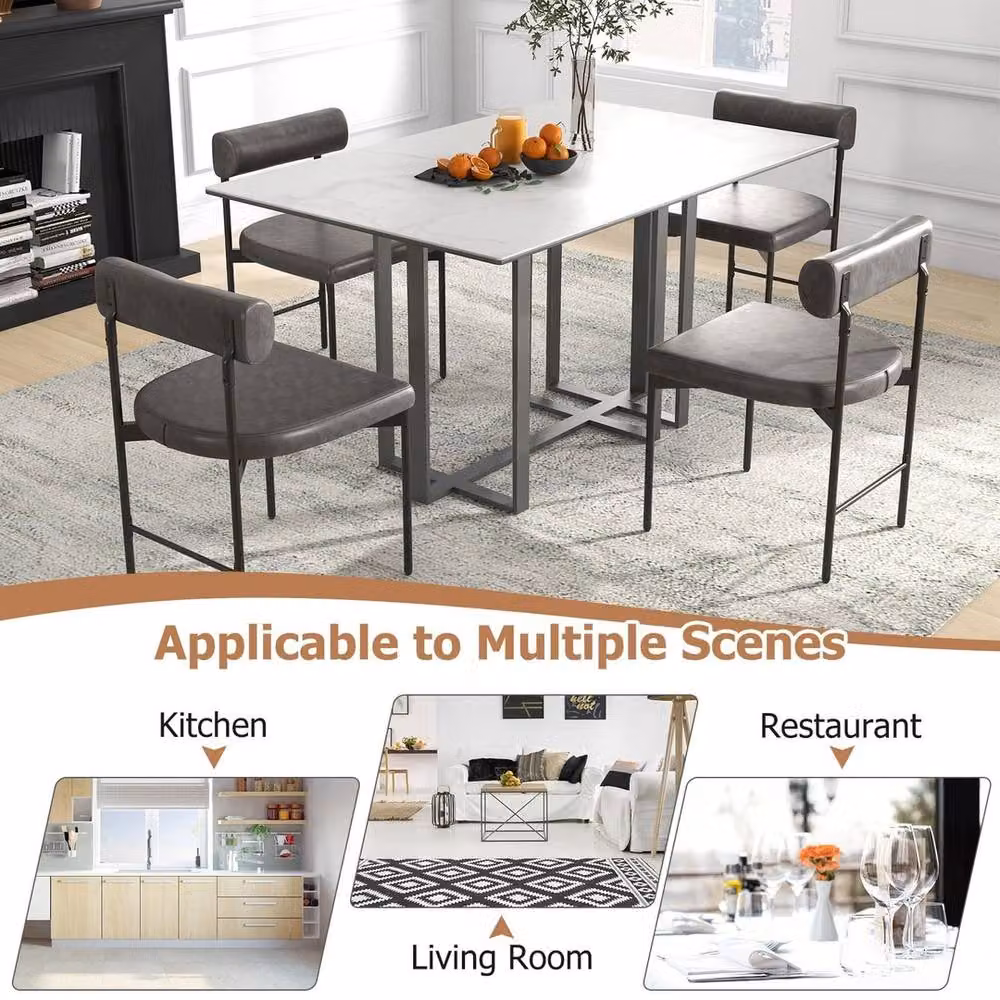 EONLION Set of 2 Faux Leather Upholstered Dining Chairs in Dark Grey – 4