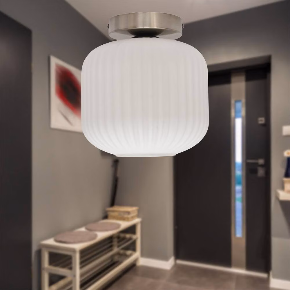 First Choice Lighting Set of 2 Bento White Glass and Silver Ceiling Light Fittings – 2