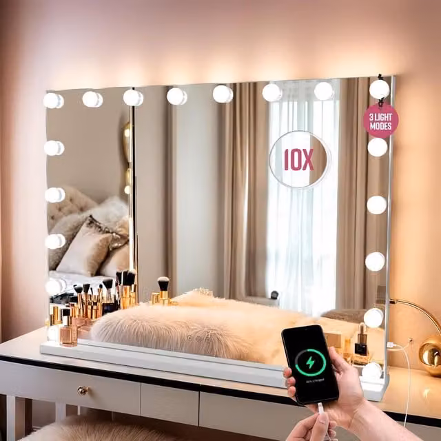 GloBrite White Hollywood Vanity Mirror with 18 Dimmable LED Lights, W/H: 80 x 12 cm