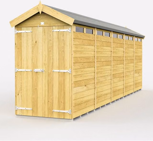 Buttercup Farm Apex Security Wooden Shed with Double Doors in Brown, W: 118 cm, L: 592 cm, H: 217 cm – 1