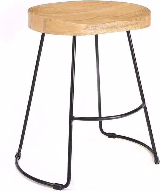 Elm Home And Garden Brown Mango Wood and Metal Industrial Breakfast Bar Stool