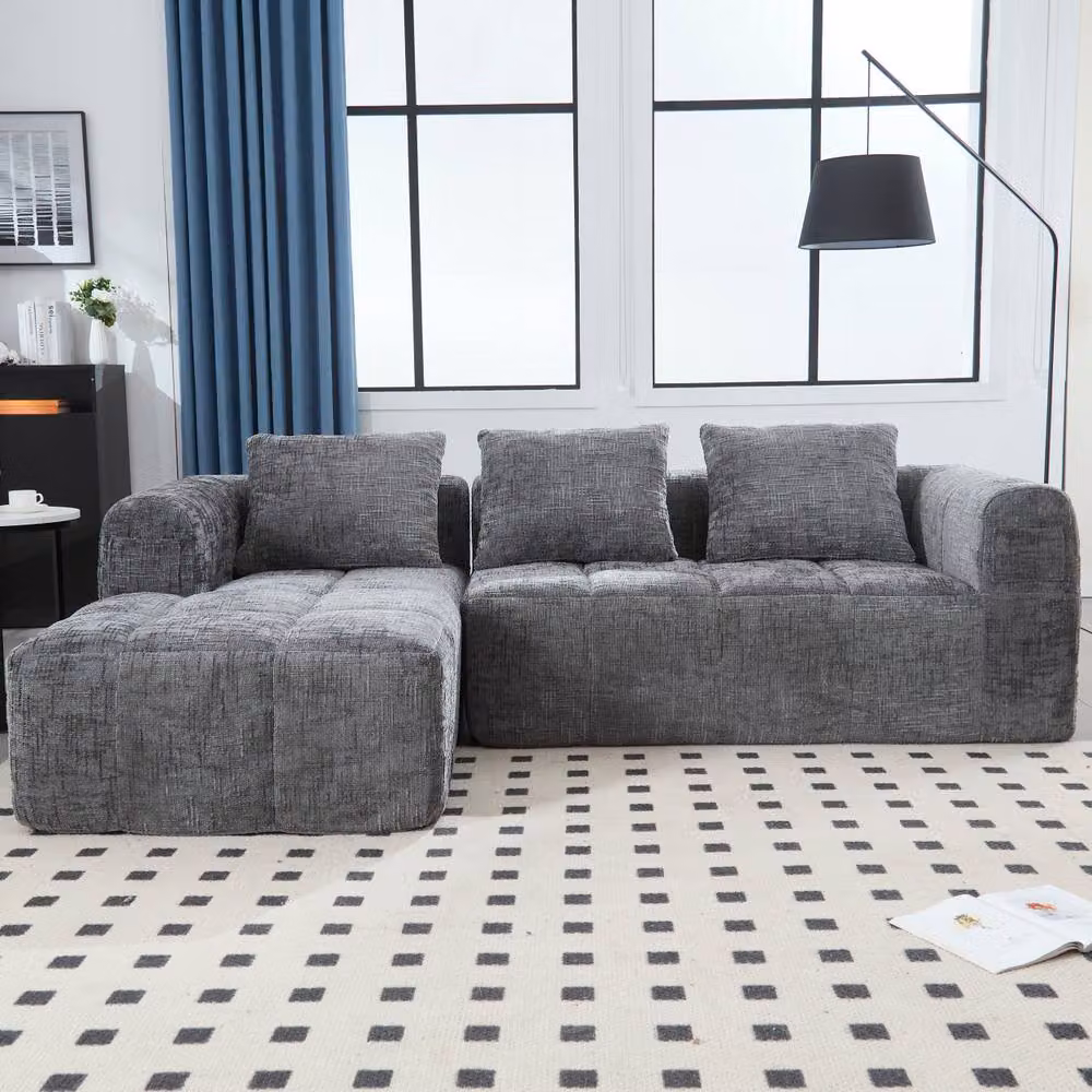 Direct Wicker Grey L-Shape Modular Sectional Cloud Couch, 3 Seater Reversible Upholstered Sofa with Scatter Cushions and Removable Fabric Covers – 6