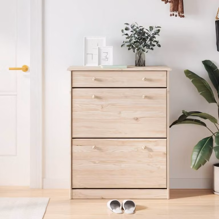 Berkfield Home ALTA Shoe Cabinet in Natural Solid Pine, W/D/H: 77 x 35 x 96 cm