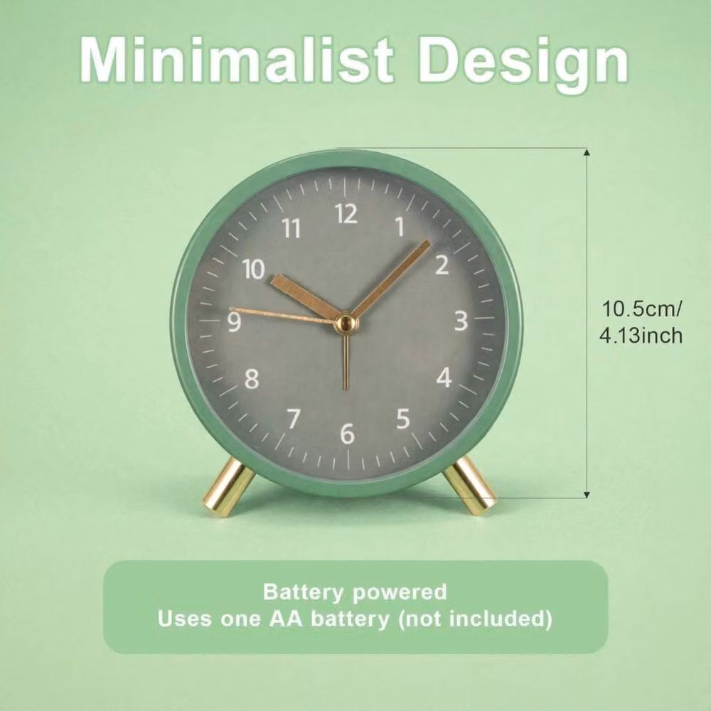 Kelvenix Green Metal Analog Tabletop Desk Clock with Silent Quartz Movement and Illuminated Night Light – 2