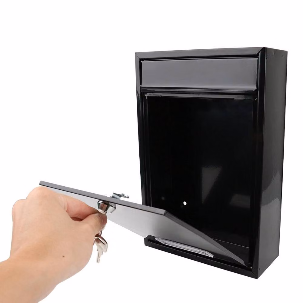 VOGREX Lockable Outdoor Wall Mounted Iron Post Box in Black – 5