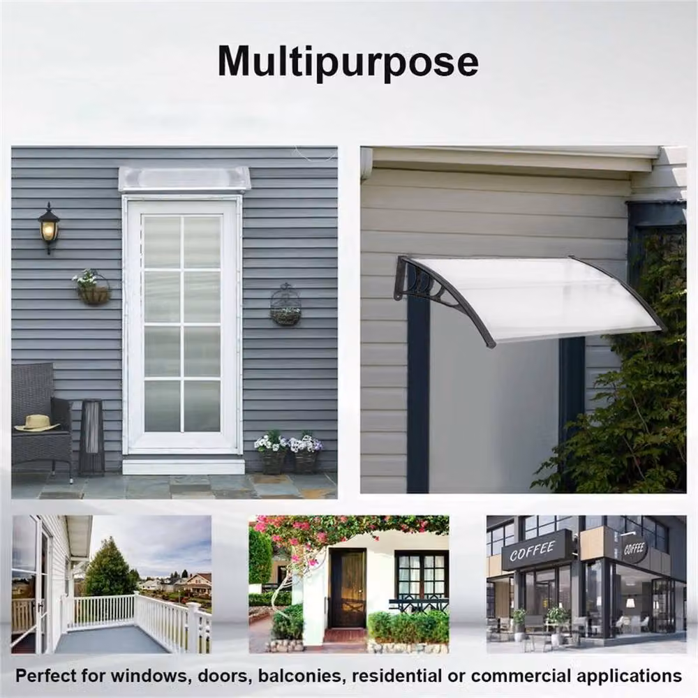 NESTLUNE Black Aluminium Wall-Mounted Door Canopy Awning Shelter for Front Porch, W: 100 cm, D: 60 cm – 3