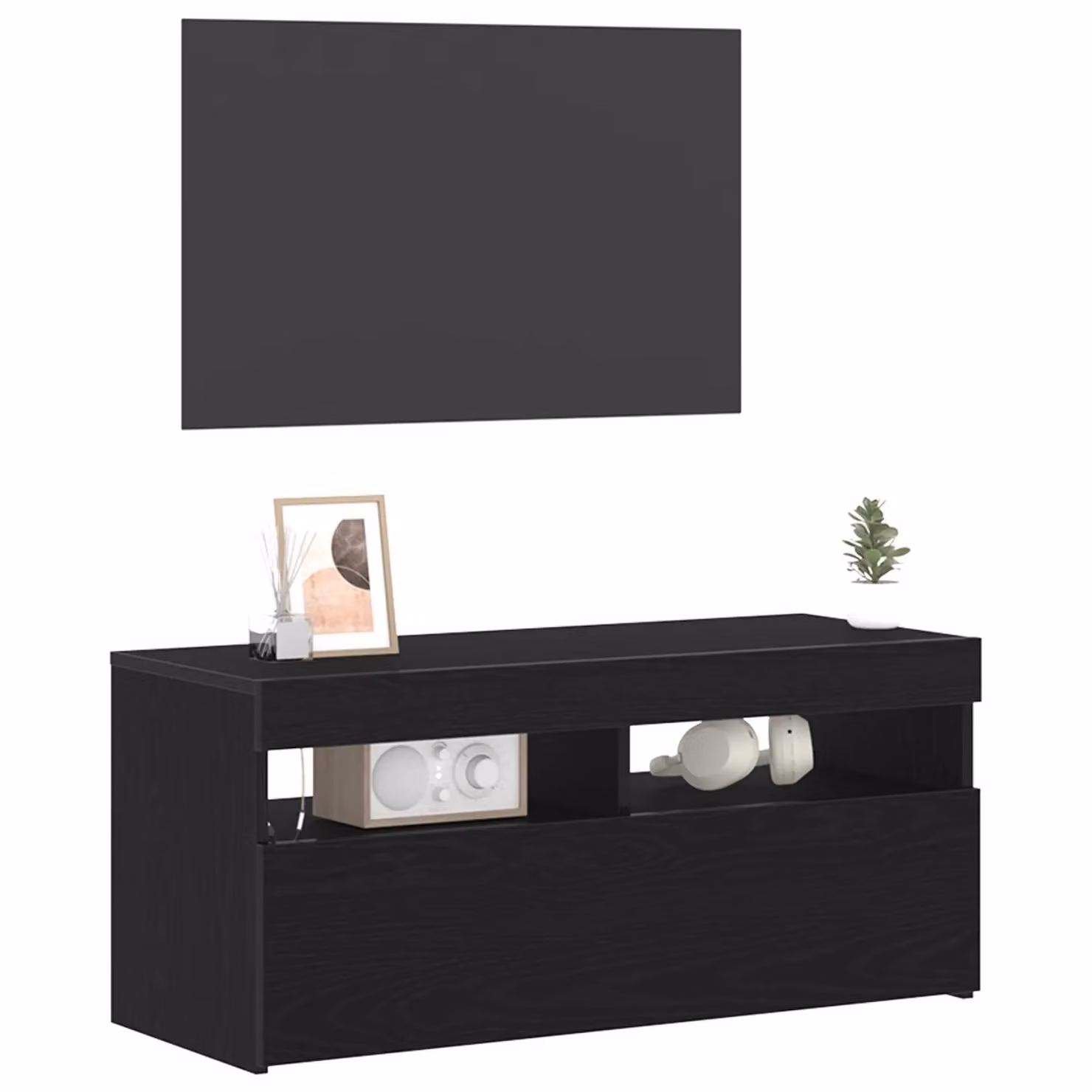 Berkfield Home Modern TV Stand with LED Lights in Black, W/D/H: 90 x 35 x 40 cm – 3