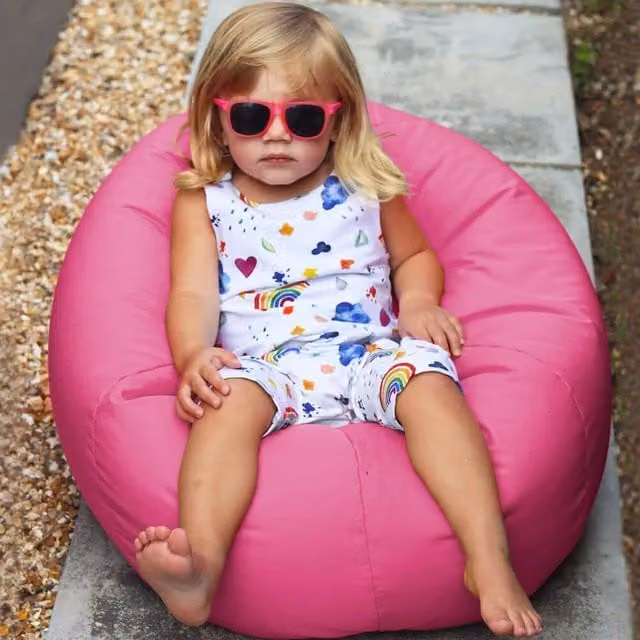 rucomfy Small Classic Kids Beanbag in Cerise Pink, Water Resistant Nylon for Indoor or Outdoor Use