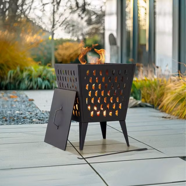 Sunjoy Steel Outdoor Fire Pit and Fire Bowl with Poker in Black