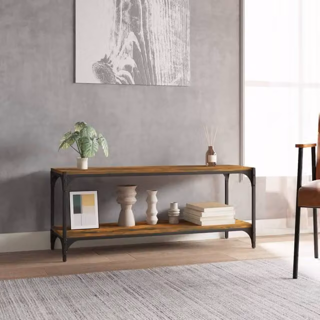 Berkfield Home Industrial TV Cabinet in Smoked Oak and Brown, W/D/H: 100 x 33 x 41 cm – 1