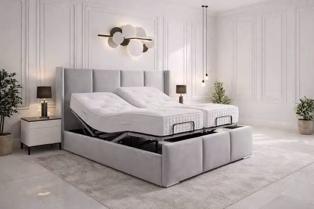 Paradise Beds Ltd York Electric Adjustable Bed with Headboard and Foam Mattress in Silver Grey, W/D/H: 200 x 200 cm – 1