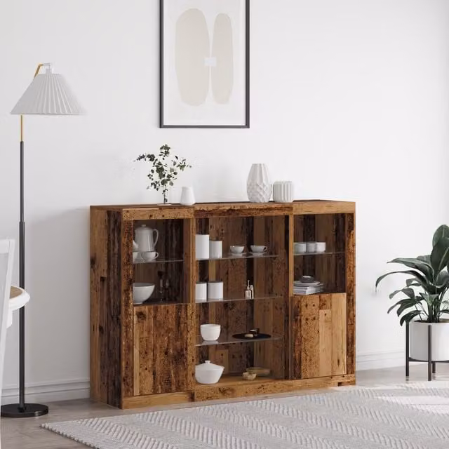 Berkfield Home Rustic Brown Sideboard with Integrated LED Lights, W/D/H: 142.5 x 37 x 100 cm – 1