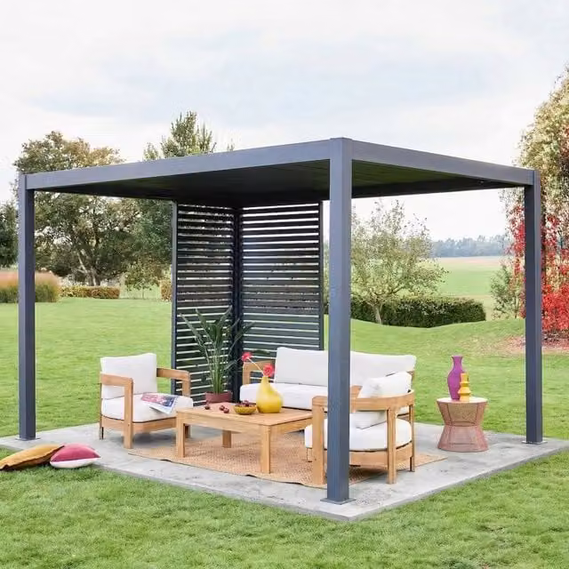 Sweeke Triomphe Louvered Pergola in Dark Grey with 100cm and 130cm Louvres, W: 300 cm, D: 400 cm, H: 250 cm – 1