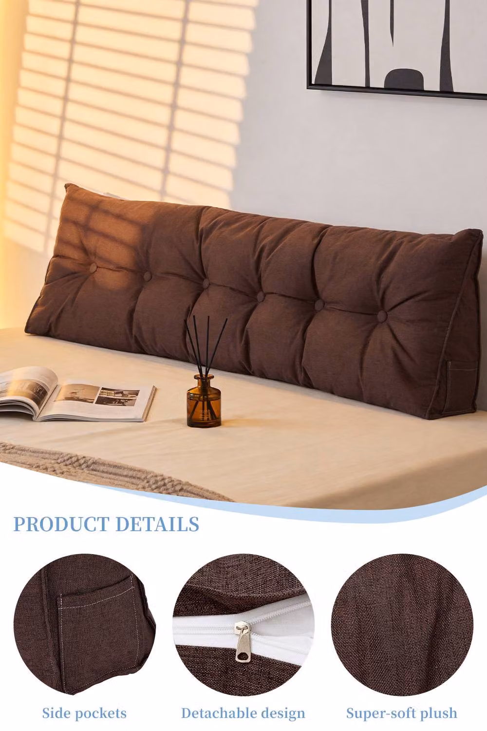 Garden Sanctuary Brown Washable Wedge Headboard Pillow – 4
