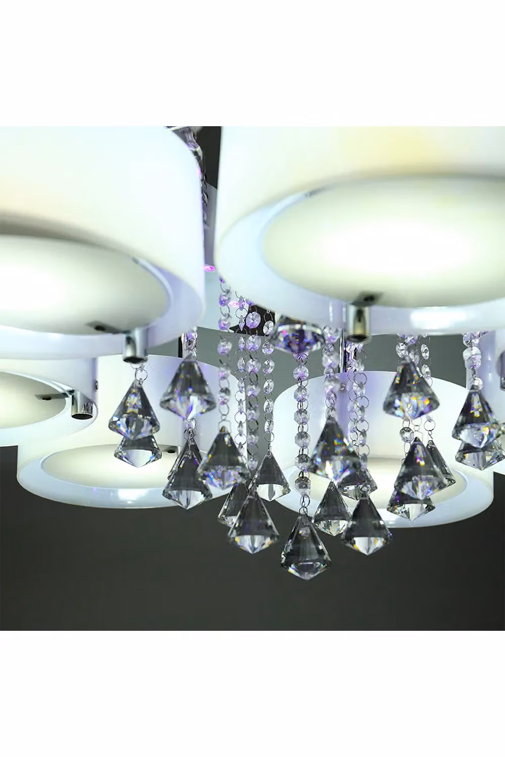 Living and Home Crystal Droplet Fabric Flush Mount Ceiling Light in White – 2