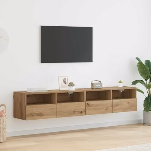 vidaXL Set of 2 Modern Wall-Mounted TV Cabinets in Artisan Oak Brown Engineered Wood – 2