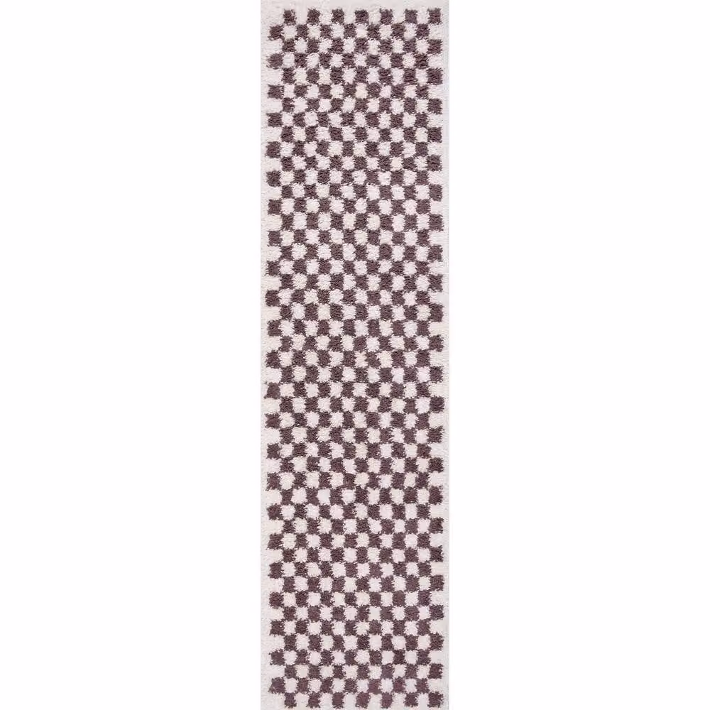 THE RUGS Moodi Purple Chequered Shaggy High Pile Living Room Rug, W: 80 cm, L: 150 cm – 7