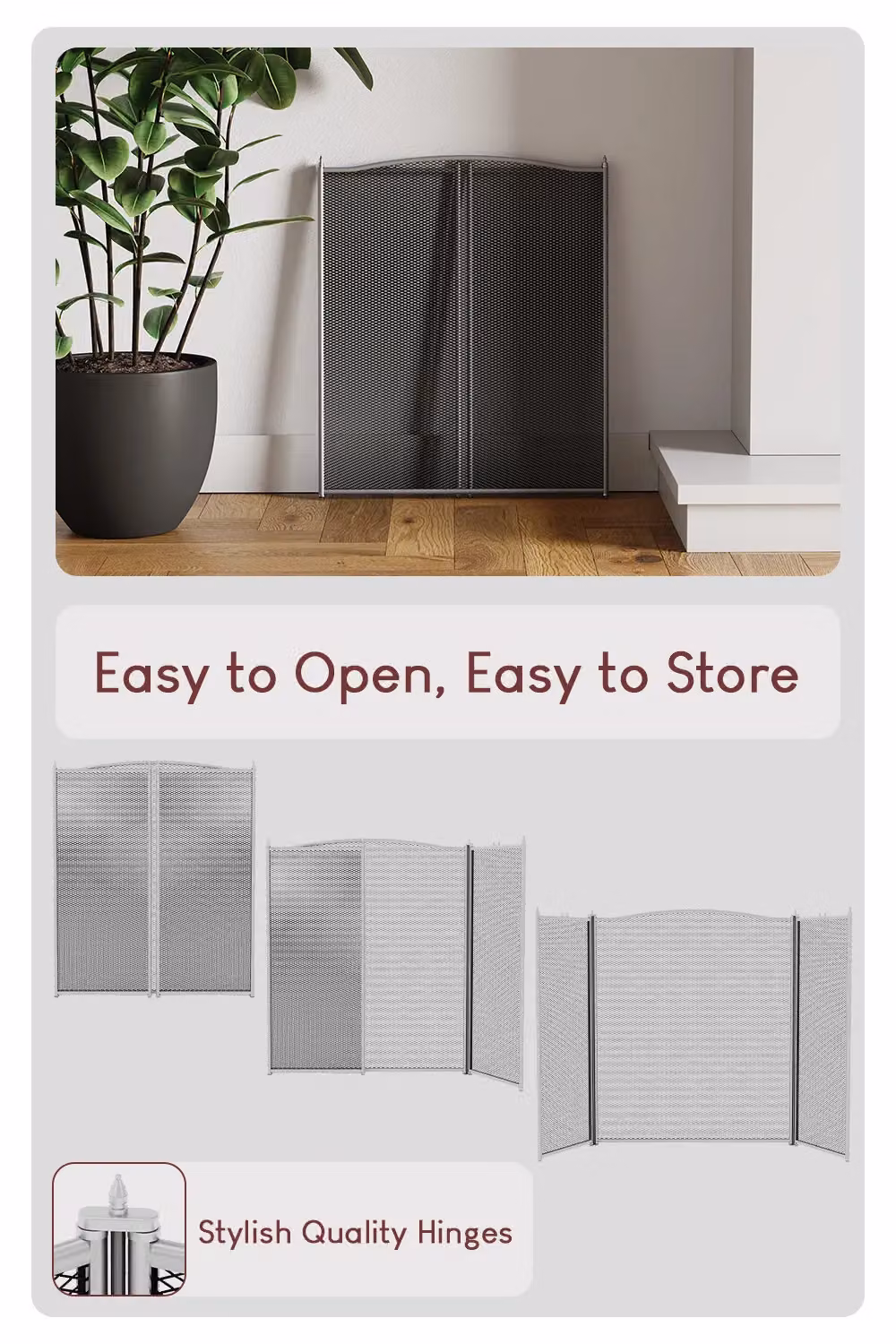 Home Discount Fire Vida Denton 3 Panel Fire Guard Fireplace Shield Protector in Dark Grey – 4