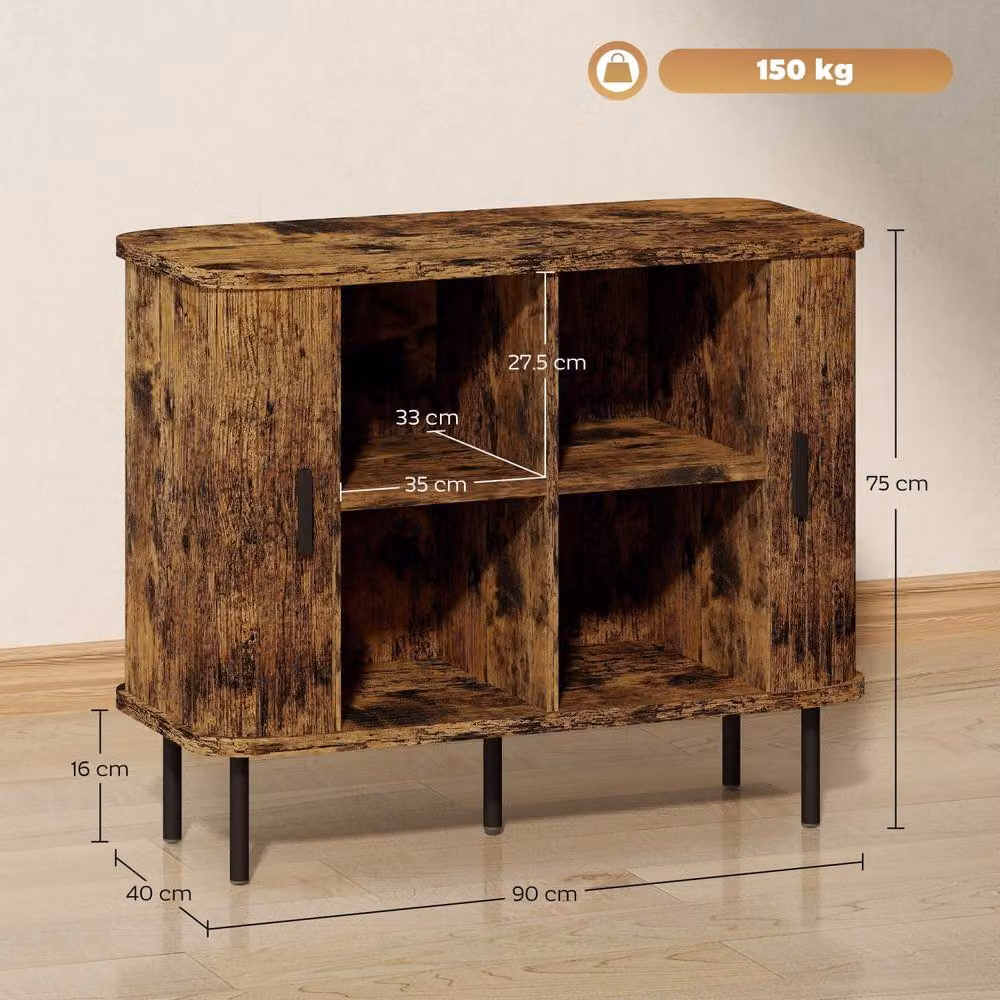 Wyld Haus Lasa Mid Century Sideboard in Rustic Brown with Slatted Sliding Doors – 4
