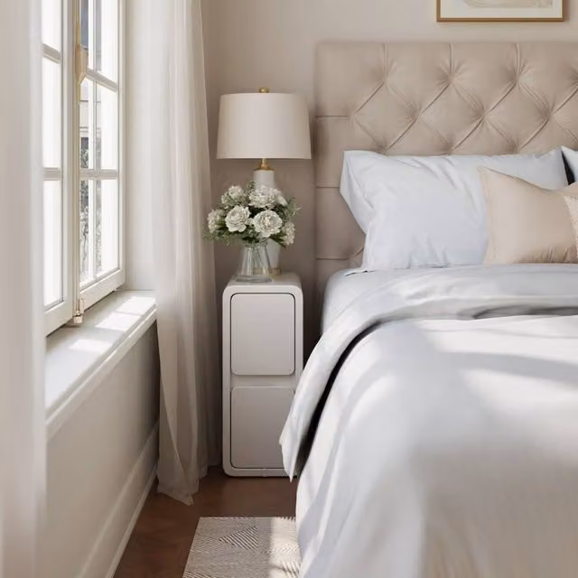 YQJJGL White Solid Wood 2-Tier Slim Nightstand with Drawers, W/D/H: 20 x 20 x 47 cm