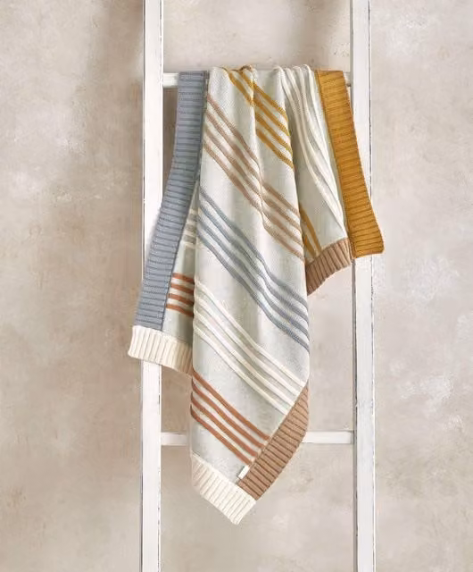 Mamas & Papas Multicolour Grey Striped Knitted Cotton Blanket